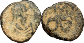 Visigoths (?). AE Nummus, Spain, c. 6th century. D/ Bust right, diademed, draped. R/ Monogram. AE. g. 0.96 mm. 10.00 F.