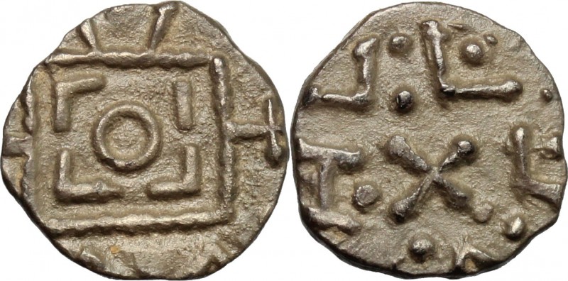 AR Sceat, Anglo-Saxon, Frisia, c. 695-740. D/ Standard. R/ Cross. Spink 840. AR....