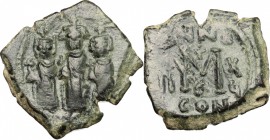 Heraclius (610-641). AE Follis, Constantinople mint, 625-626. D/ Heraclius, Heraclius Constantine (right) and Martina (left) standing facing; each cro...