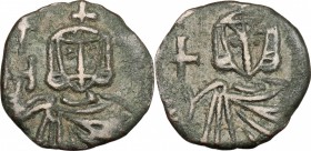 Leo III the 'Isaurian', with Constantine V (720-741). AE Follis, Syracuse mint, 720-741. D/ Bust of Leo facing, wearing crown and chlamys; holdingglob...