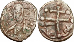 Michael VII Ducas (1071-1078). AE Follis, Constantinople mint, 1071-1078. D/ Bust of Christ Pantokrator facing, cross-nimbate; holding book of Gospels...