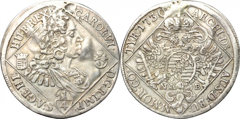 Austria. Karl VI (1711-1740). AR 1/4 Taler, Nagybánya mint, 1730. Unger 1194. AR...