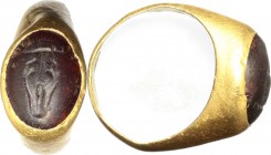 Children's gold ring with glass paste. Roman period, I-II century AD. 19 mm / 13.5 mm. 2.32 g.