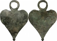 Massive bronze earth-shaped pendant. Roman period, 1st-5th century. 85 x 60 mm.
