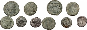 Greek Italy. Lot of 3 small AE and 2 small AR coins, including Metapont, Thurium. F.