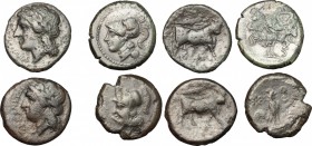 Greek Italy. Lot of 4 AE, including Metapontum and Cales. AE. Good F.