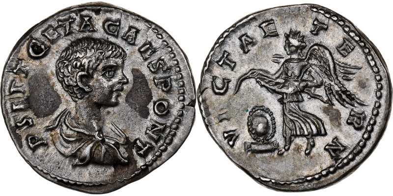Geta, Denarius, 200-202, Laodicea, Silver, AU(55-58), RIC:101 
 Bust of Geta, b...