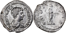 Geta, Denarius, 200-202, Rome, Silver, AU(55-58), Cohen:89, RIC:13a