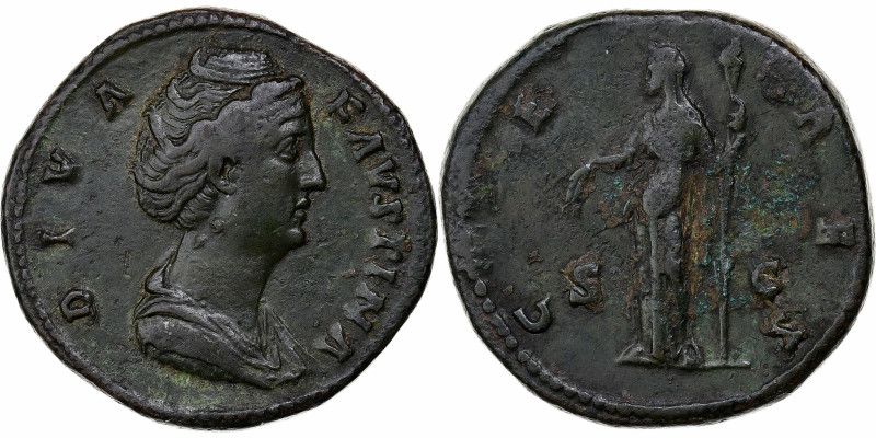 Faustina I, Sestertius, 141, Rome, Bronze, EF(40-45), RIC:1128a 
 Bust of Faust...