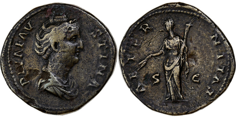 Faustina I, Sestertius, 141, Rome, Bronze, AU(50-53), RIC:1099 
 Bust of Fausti...