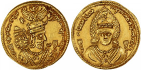 Sasanian Kings, Khusrau II, Dinar, RY 21 (610/611), Gold, AU(55-58)
