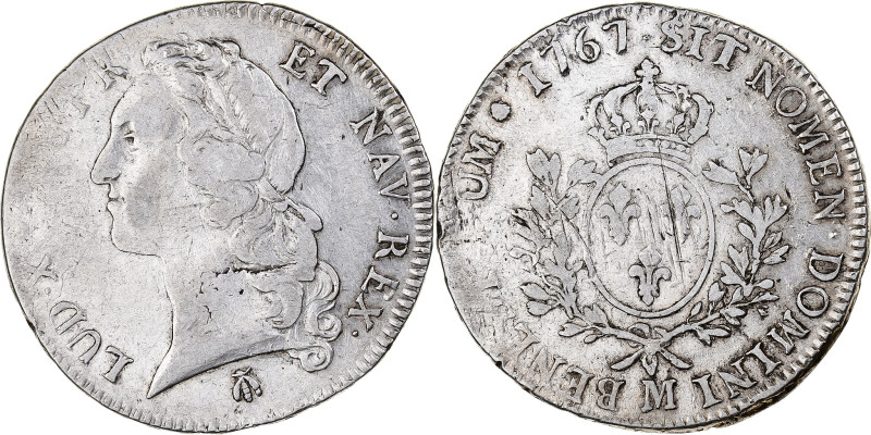 France, Louis XV, Écu au bandeau, 1767, Toulouse, Silver, VF(30-35) 
 Head on t...