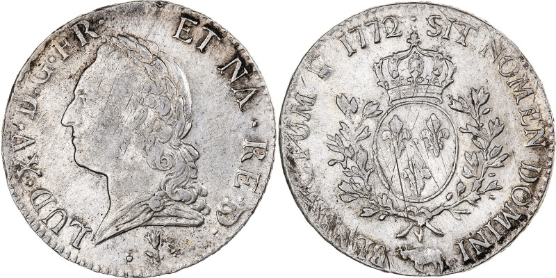 France, Louis XV, Écu de Béarn à la vieille tête, 1772, Pau, Silver 
 Laureate ...