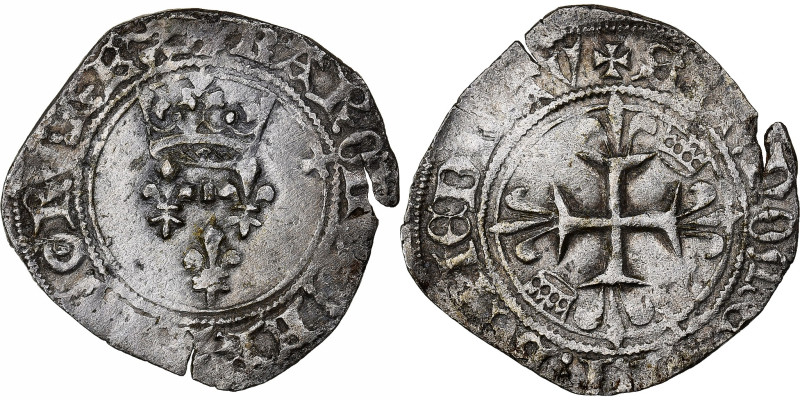 France, Charles VI, Florette, 1417-1422, Châlons-sur-Marne, Silver, VF(30-35) 
...