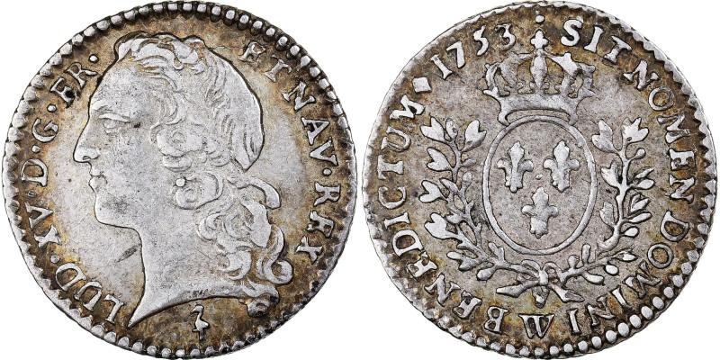 France, Louis XV, 1/20 Écu au bandeau, 1753, Lille, Silver, EF(40-45) 
 Head on...