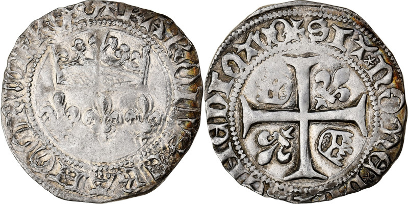 France, Charles VII, Blanc aux lis accotés, 1429-1461, Orléans, Billon 
 France...