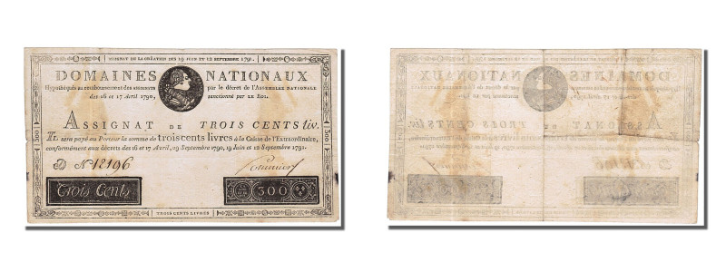 France, 300 Livres, 1791-09-12, D, EF(40-45) 
 King Louis XVI at top center., B...