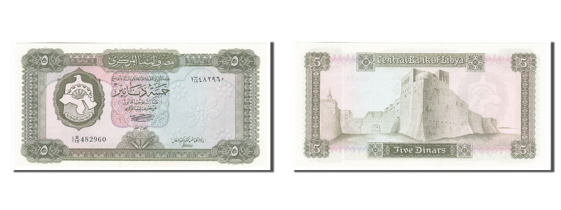 Banknote, Libya, 5 Dinars, 1972, UNC(65-70) 
 With inscription (1972)., Arms at...