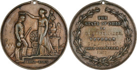 "1861-1865" Ohio Civil War Service Medal. By Tiffany & Co. Vernon-485. Bronze. Extremely Fine, PVC Residue.
37 mm. Pierced for suspension. Reverse in...
