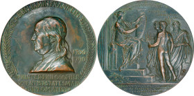 1906 Benjamin Franklin Birth Bicentennial Medal. By Augustus and Louis Saint-Gaudens. Greenslet GM-118. Rarity-4. Bronze. TIFFANY & CO. Edge. Extremel...