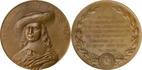 1907 250th Anniversary of the Founding of Kingston, New York Medal. By Tiffany & Co. Bronze. Mint State.
63 mm. Obv: Peter Stuyvesant bust in broad-b...