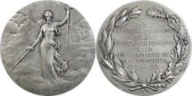 1910 Mexican Independence Proclamation Centennial Medal. By Tiffany & Co. Grove-382a. Sterling Silver. Extremely Fine, Damaged, Polished.
90.14 mm. 2...