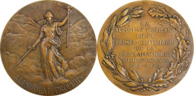 1910 Mexican Independence Proclamation Centennial Medal. By Tiffany & Co. Grove-382. Bronze. Extremely Fine.
90.14 mm. With a cursive French engravin...