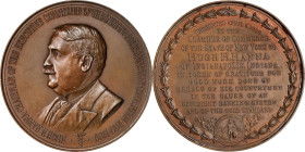 1900 New York Chamber of Commerce Hugh H. Hanna Presentation Medal. By Tiffany & Co. Bronze. Mint State.
76.6 mm. Obv: Bust of Hugh Hanna, legend HUG...