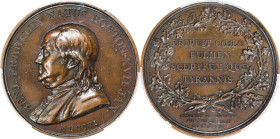 1786 Benjamin Franklin Born Boston Medal. Original Dies. Adams-Bentley 14, Betts-620, Greenslet GM-34. Copper. MS-62 BN (PCGS).
45.8 mm. 688.8 grains...