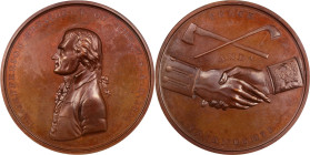 "1801" (1861-1886) Thomas Jefferson Indian Peace Medal. Bronze. Second Size. Julian IP-3, Prucha-39. First Reverse. MS-63 BN (NGC).
75 mm. Close insp...