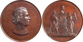 1865 Andrew Johnson Indian Peace Medal. Copper, Bronzed. Second Size. Julian IP-41, Musante GW-771, Baker-173W. MS-66 BN (NGC).
63 mm.
From our Augu...