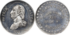 "1732" (ca. 1858) F.C. Key & Sons Store Card. Third Obverse. Musante GW-229, Baker-549C, Miller Pa-263N. White Metal. MS-63 (NGC).
29 mm.
Ex Pennsyl...
