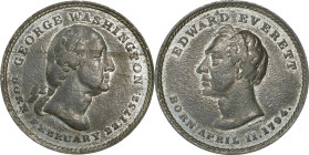 "1794" (ca. 1860) Washington / Edward Everett Medal Mule. Musante GW-322, Baker-214B. White Metal. Extremely Fine.
32 mm.

Estimate: $100