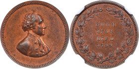 "1799" (ca. 1862) U.S. Mint Born and Died Medalet. Paquet First Obverse - First Wreath Reverse. Musante GW-443, Baker-156B, Julian PR-25. Copper. MS-6...