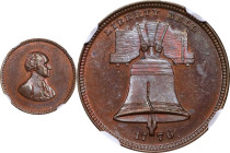 "1776" (ca. 1876) Liberty Bell Medalet. Paquet First Obverse - Second Liberty Bell Die. Musante GW-464, Baker-401A. Copper. MS-65 BN (NGC).
18 mm.
...