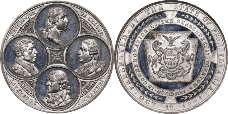 1881 Yorktown Commemoration Medal. Musante GW-966, Baker-454B. White Metal. MS-6...