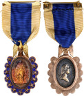 1883 Sons of the Revolution Badge. Musante GW-1007, var., Baker-CA678. Gold, Silver, Gilt Brass and Enamel. No. 1794. About Uncirculated.
31 mm x 75 ...