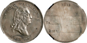 Undated (ca. 1917) Washington "Dog Tag" by Thomas L. Elder. Baker-621, var., DeLorey-102. German Silver. MS-64 (NGC).
32 mm. Unlisted in this metalli...