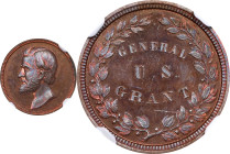Undated General Ulysses S. Grant Medalet. By Anthony C. Paquet. Julian-Unlisted. Copper. Unc Details--Reverse Scratched (NGC).
18 mm. Obv: Similar to...