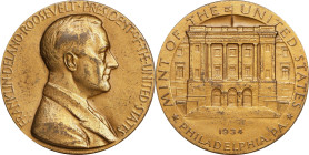 1934 Franklin Delano Roosevelt / U.S. Mint Medal. By John R. Sinnock. Golden Bronze. Mint State.
33.5 mm. Obv: Bust right with peripheral legend FRAN...