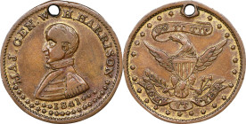 1841 William Henry Harrison Campaign Medal. DeWitt-WHH 1840-29. Copper, Gilt. Extremely Fine, Cleaned, Scratches.
25.5 mm. Pierced for suspension.
...
