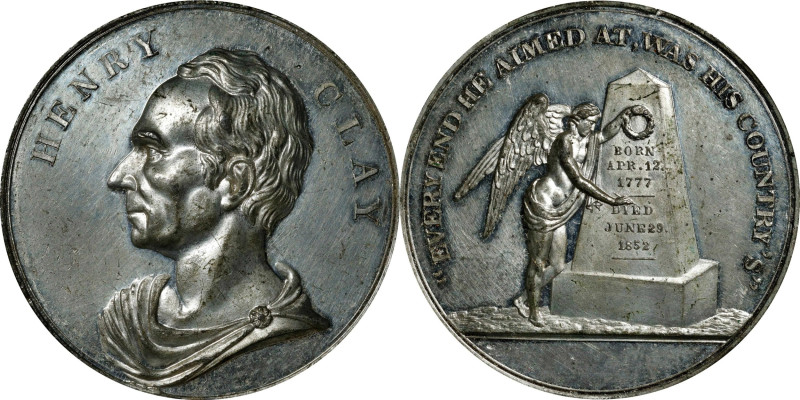"1852" Henry Clay Memorial Medal. Satterlee-126. White Metal. Mint State.
43.2 ...