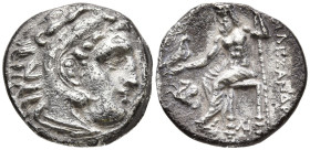KINGS of MACEDON. Alexander III "the Great" (336-323 BC). Lampsakos.
AR Drachm (17.1mm 4g)
Obv: Head of Herakles to right, wearing lion skin headdre...