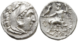 KINGS of MACEDON. Philip III Arrhidaios (323-317 BC). Lampsakos
AR Drachm (18.1mm 4.05g)
Obv: Head of Herakles right, wearing lion skin
Rev: Zeus s...