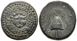 KINGS of MACEDON. Philip III Arrhidaios (Circa 323-317 BC). Salamis
AE Bronze (16.2mm 4.18g)
Obv: Macedonian shield, with facing gorgoneion on boss....