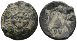 KINGS of MACEDON. Philip III Arrhidaios (Circa 323-317 BC). Salamis
AE Bronze (17.2mm 4.12g)
Obv: Macedonian shield, with facing gorgoneion on boss....