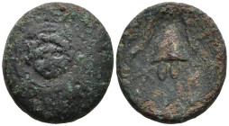 KINGS OF MACEDON. Philip III Arrhidaios (Circa 323-317 BC)
AE Bronze (16.3mm 3.98g)
Obv: Macedonian shield, with facing gorgoneion on boss.
Rev: B ...
