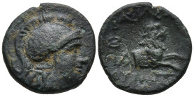 KINGS of THRACE. Lysimachos (305-281 BC). Lysimacheia.
AE Bronze (14.7mm 2.44g)
Obv: Head of Athena to right, wearing crested Attic helmet.
Rev: ΒΑ...