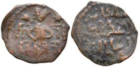 SELJUQ of RUM. Kaykaus II. 2nd Reign. (1257-1261 AD)
AE Bronze (18.12mm 2.53g)
Obv : Sultan sitting on throne.
Rev : Arabic legend.
Album 1231G; I...