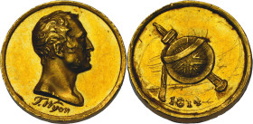 GREAT BRITAIN
FIELD MARSHAL ARTHUR DUKE OF WELLINGTON BY T. WYON
Gold medal, 1814. D.7.4 mm, 0.82 g.
NGSA N°4, 12.2006, Lot 1375